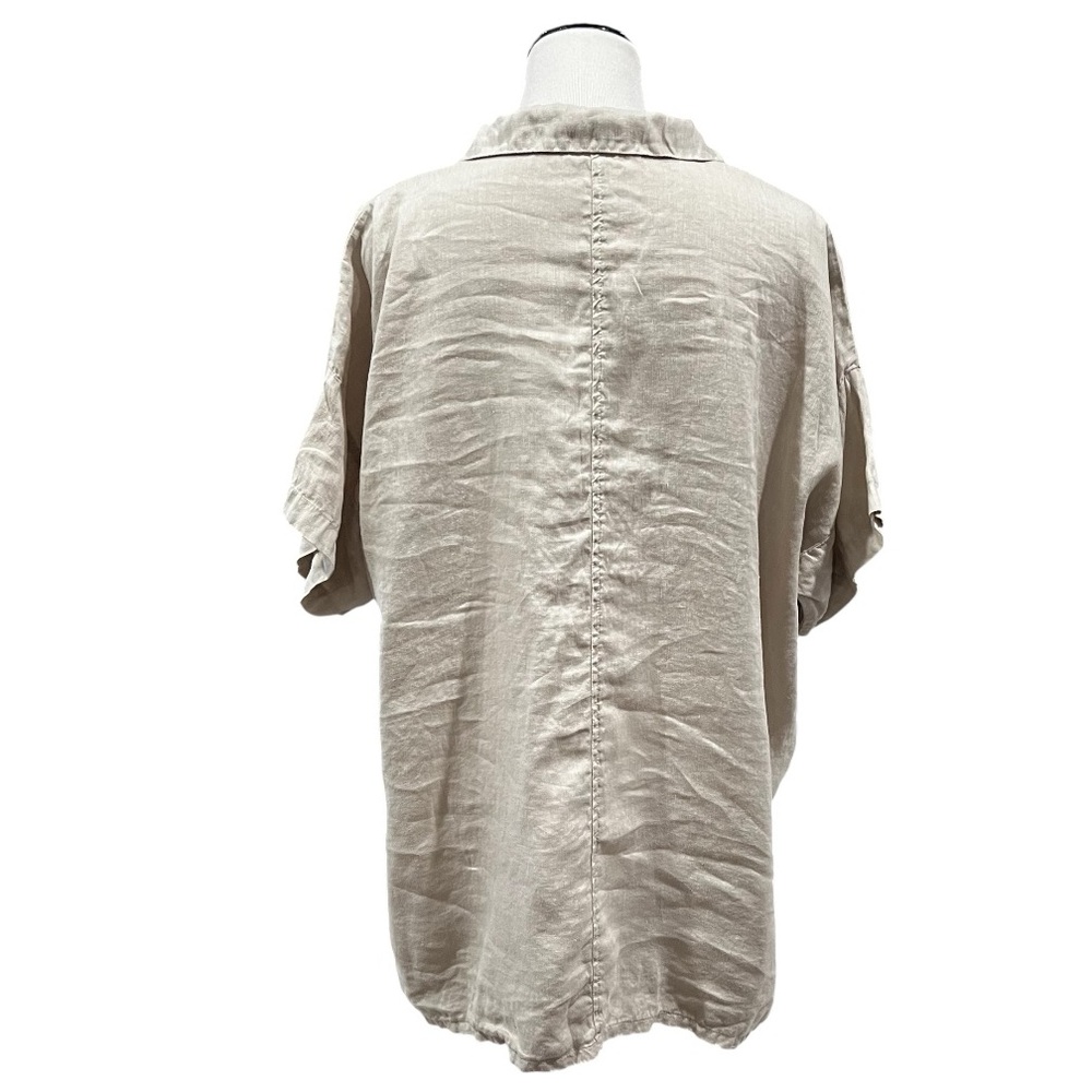Becasa Short Sleeved Tab Linen Shirt Natural Size Large - Picture 2 of 4
